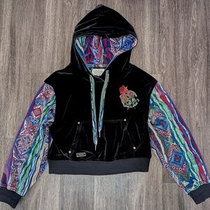 Coogi Black Velvet Hoodie with Colorful Sleeves